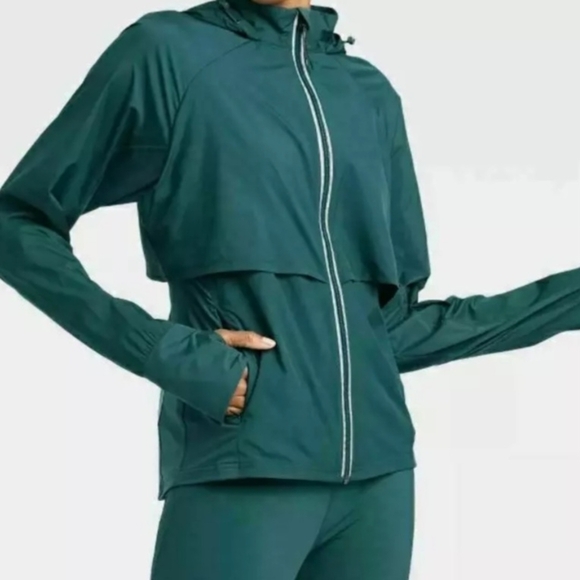 All in Motion Womens Teal Hooded Windbreaker Jacket | Size XL | Sport Zip-up - Picture 4 of 11